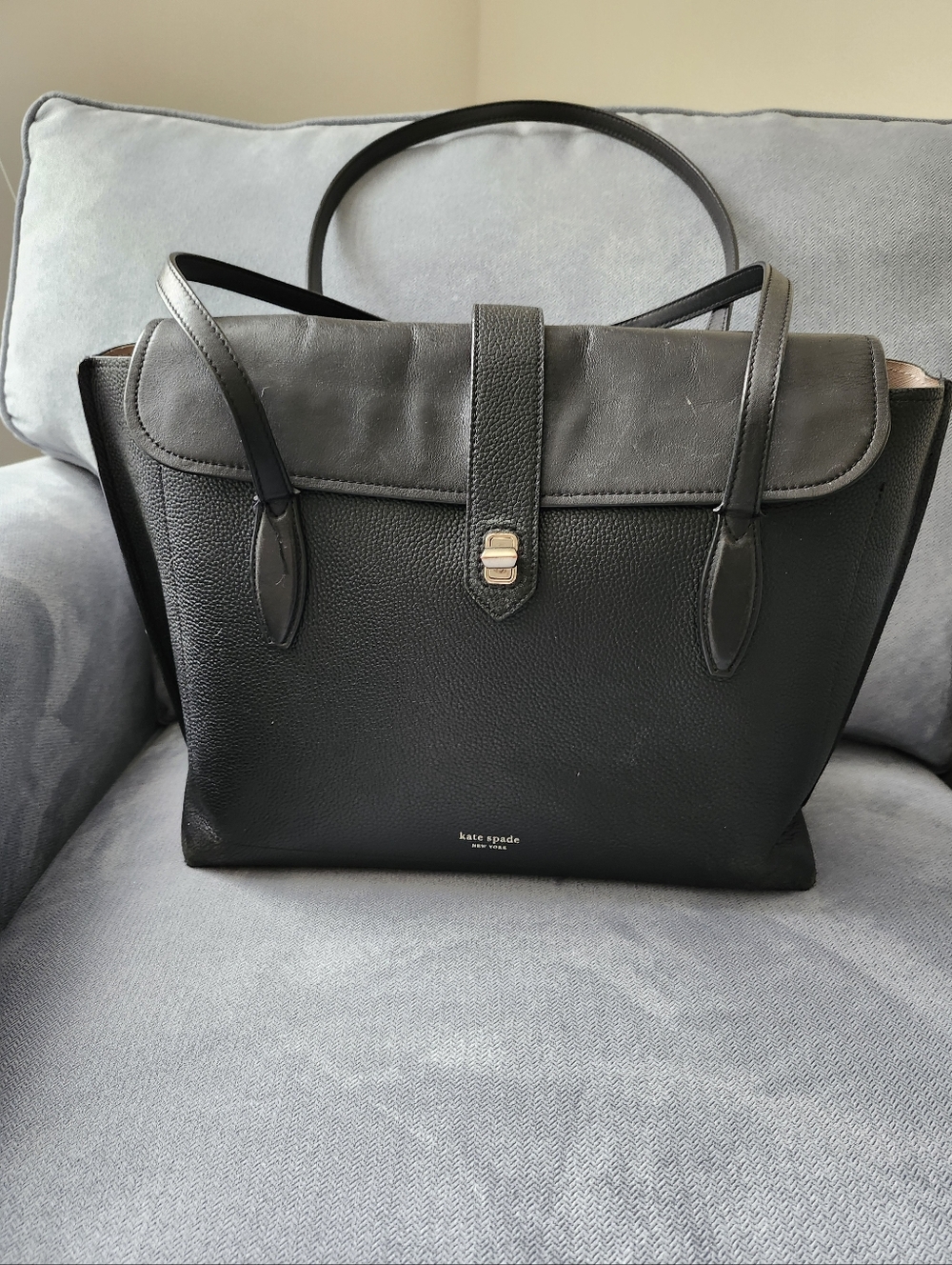 kate spade Black Leather Satchel with Strap Detail